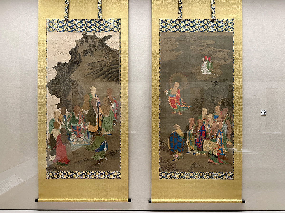 根津美術館「美麗なるほとけ　館蔵仏教絵画名品展」会場より　重要文化財《五百羅漢図》吉山明兆筆　南北朝時代　14世紀　根津美術館